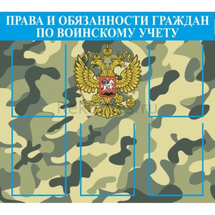 Стенд на 5 карманов "Права и обязанности граждан по воинскому учету"
